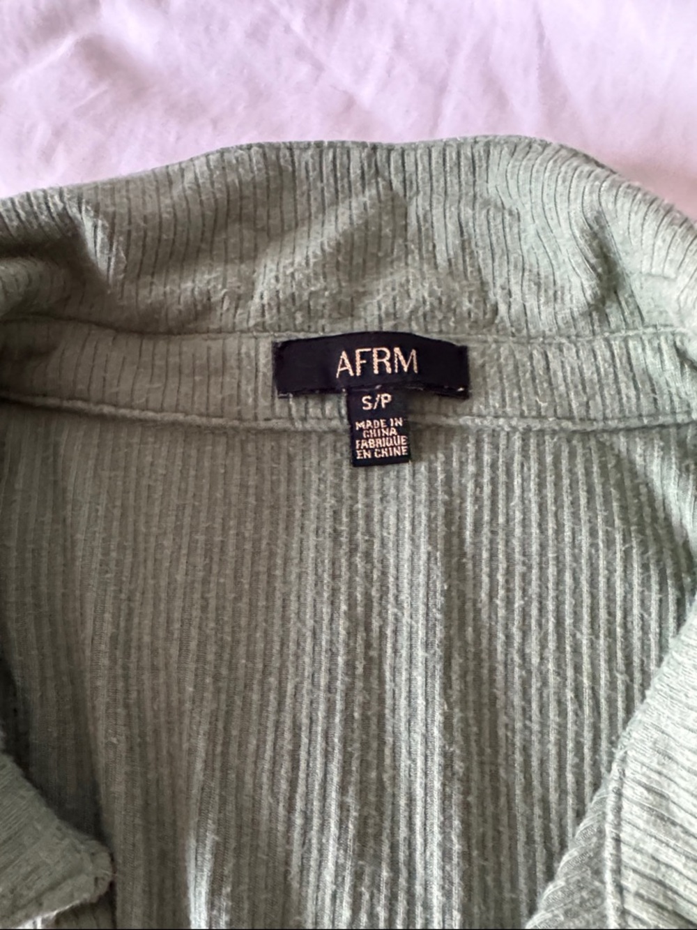 AFRM Green Ribbed Button-Front Long Sleeve Collared Top - Picture 2 of 3